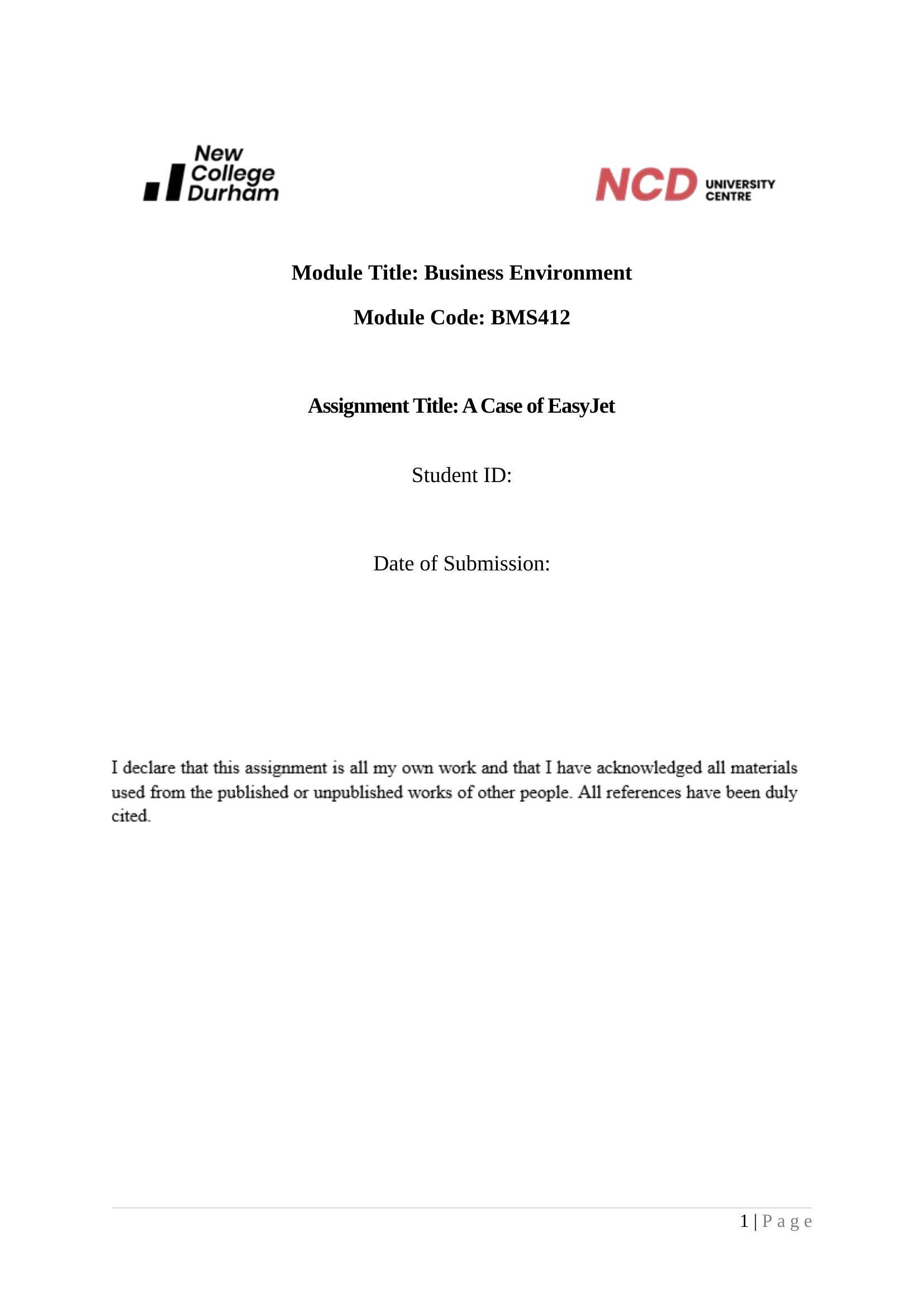 Business Environment : BMS412-Draft