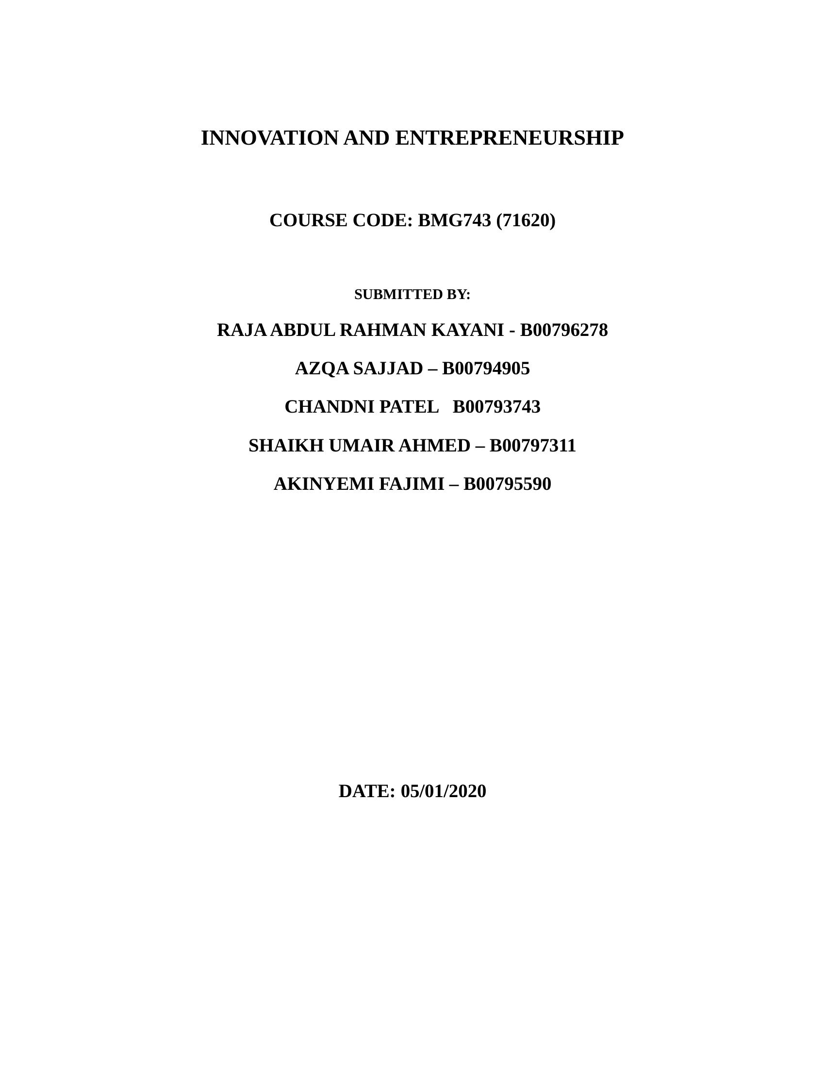 BMG743: Innovation and Entrepreneurship