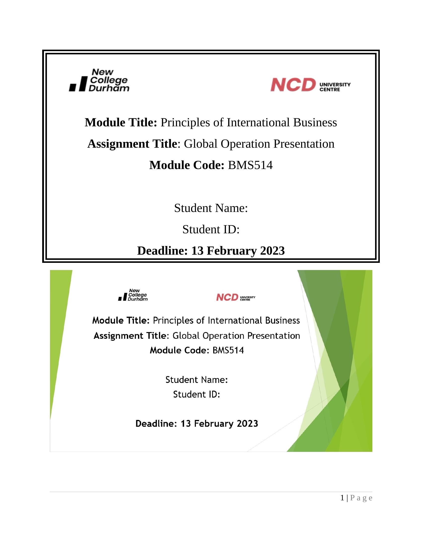 Global Operation Presentation- Notes and Slide