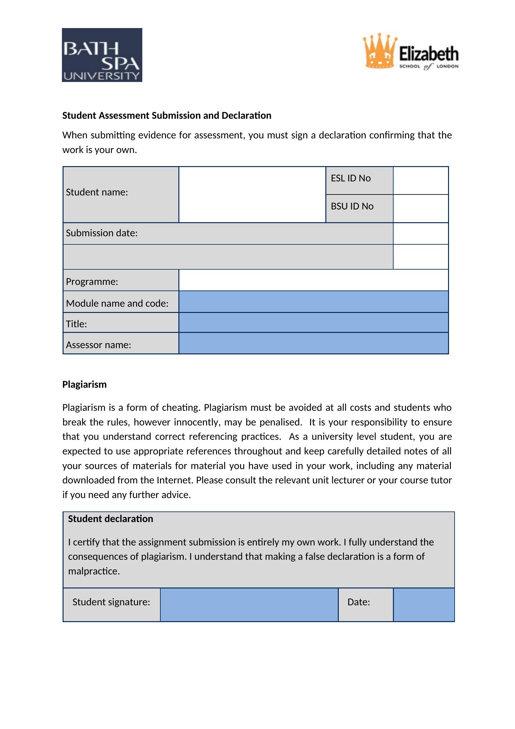 Assignment Cover Page