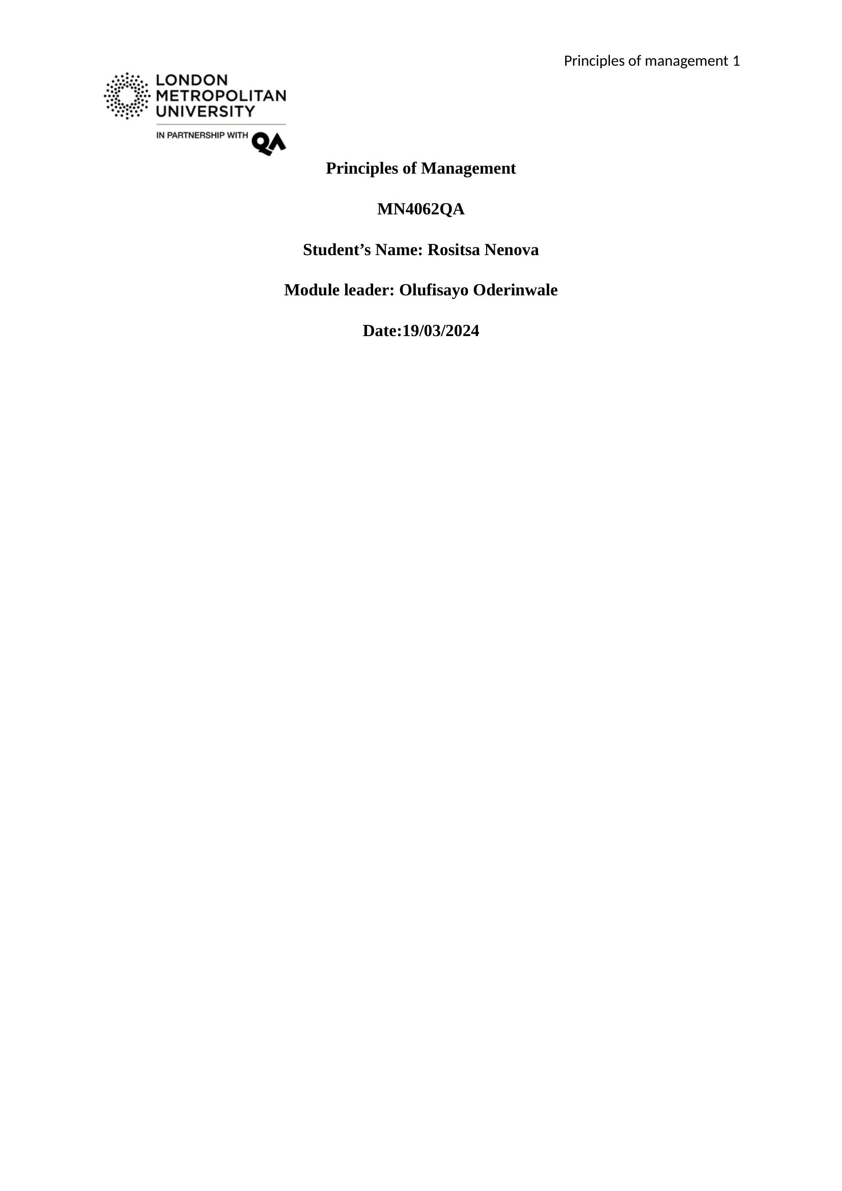 Principles of managment