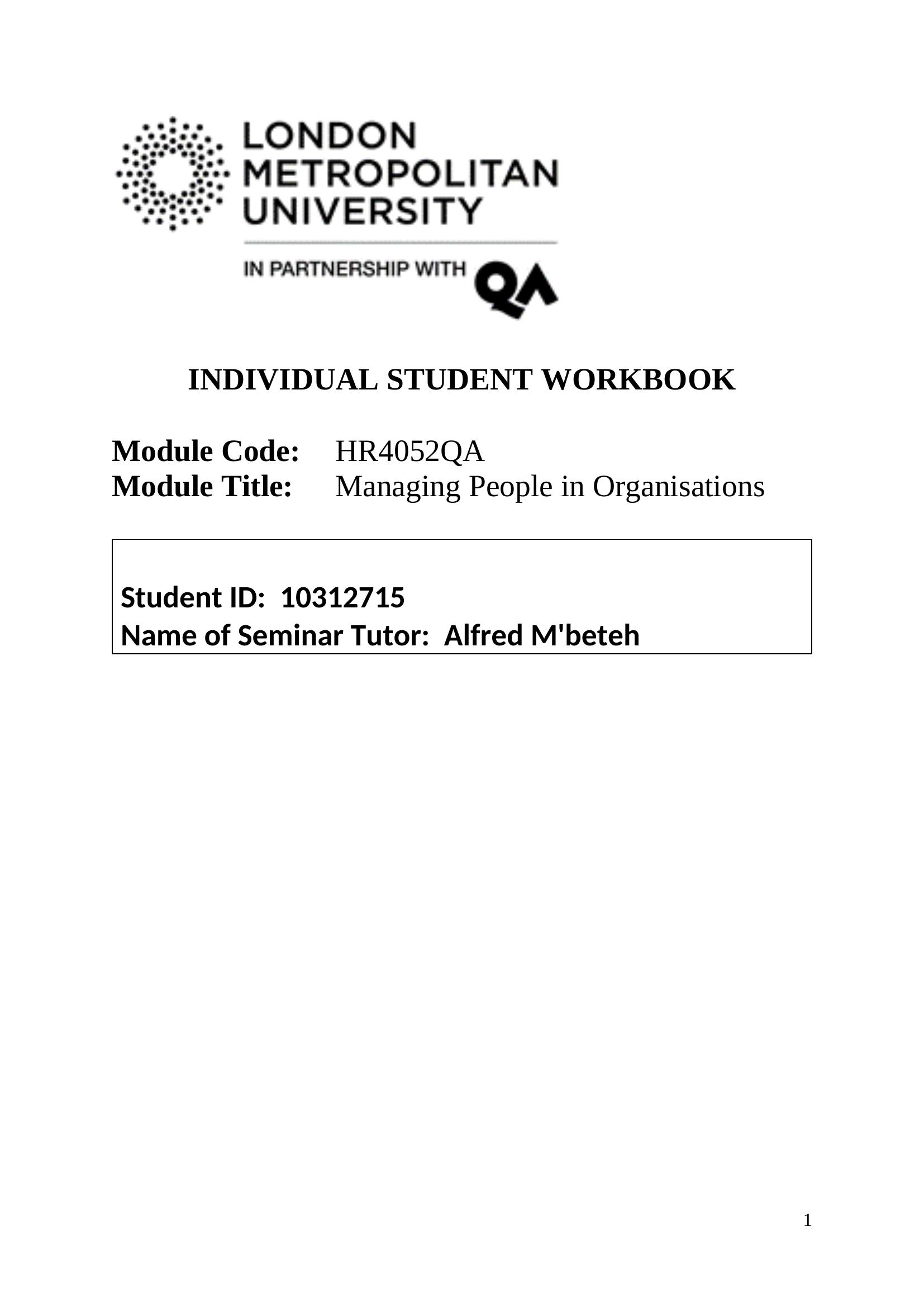 HR4052QA Managing People in Organisations